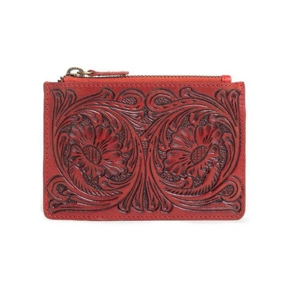 Myra Brand Handbags - Myra Bloom on the Range Scarlet Red Leather Tooled Wallet Card Holder S-11367